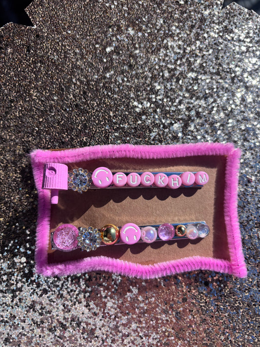 “Fuck Him” Metal Hair Clips